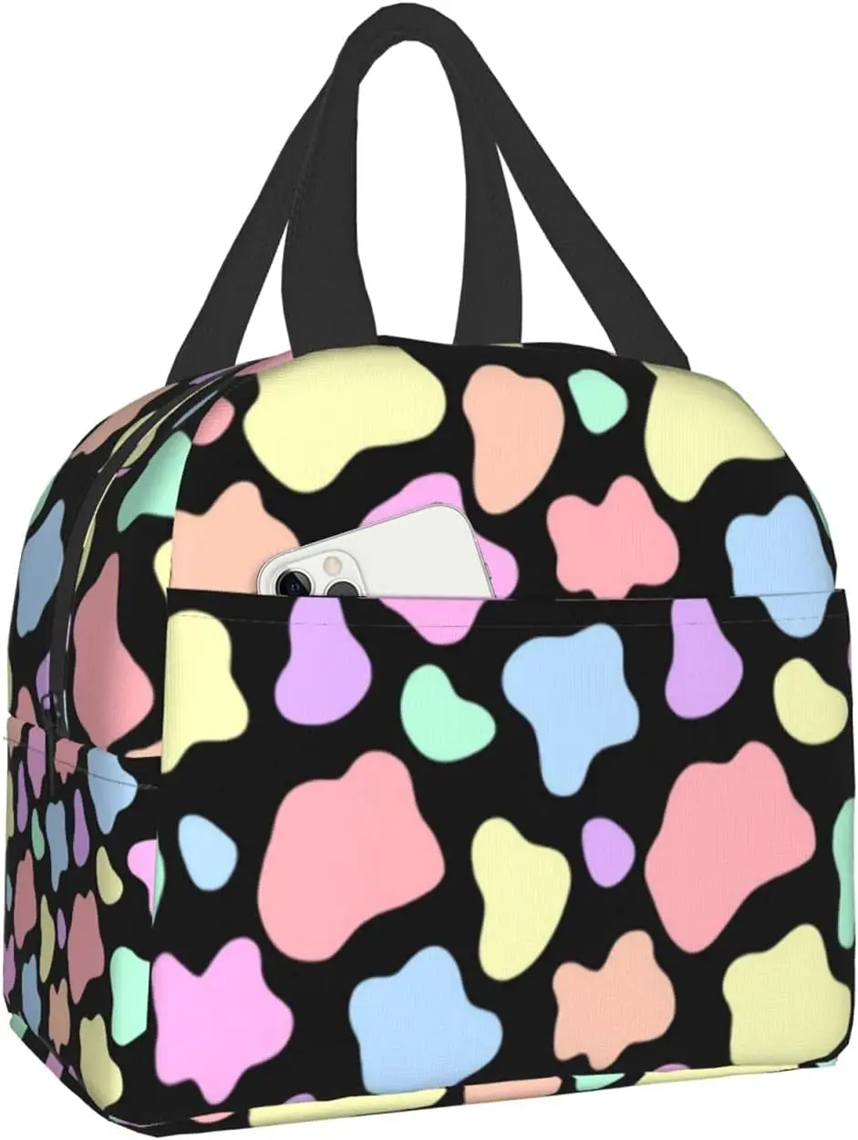 

Women Men, Cooler Lunch Boxes Waterproof Tote for Picnic Office Work, Cute Colorful Cow Print