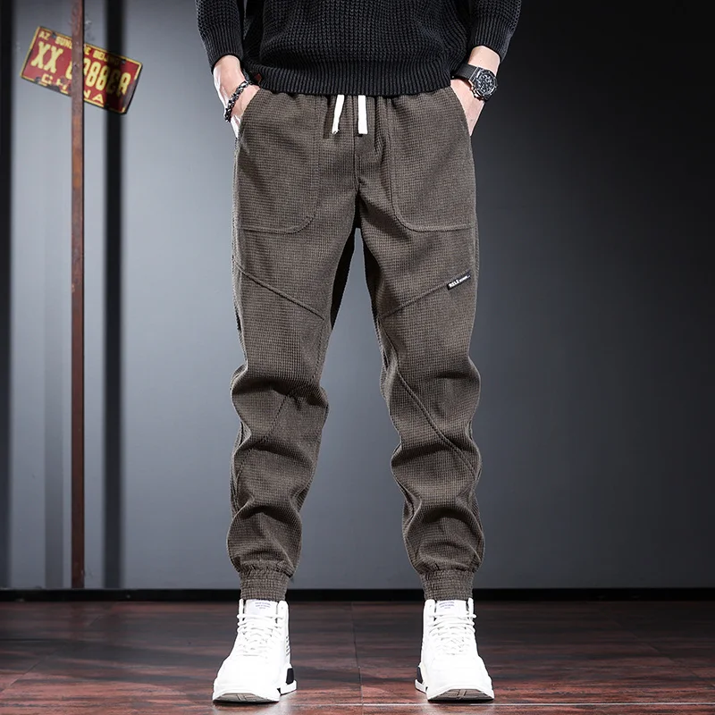 

Thiened Corduroy Sports Pants Men's Fce Lined Casual Autumn Winter Warm Trousers American Sle Workwear Loose Fit