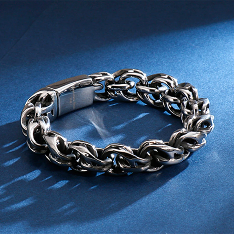 

Twisted Link Chain Men Bracelet Mens 9 Inches Stainless Steel Hand Geometry Chain Armband Biker Hip Hop Bracelet Jewelry