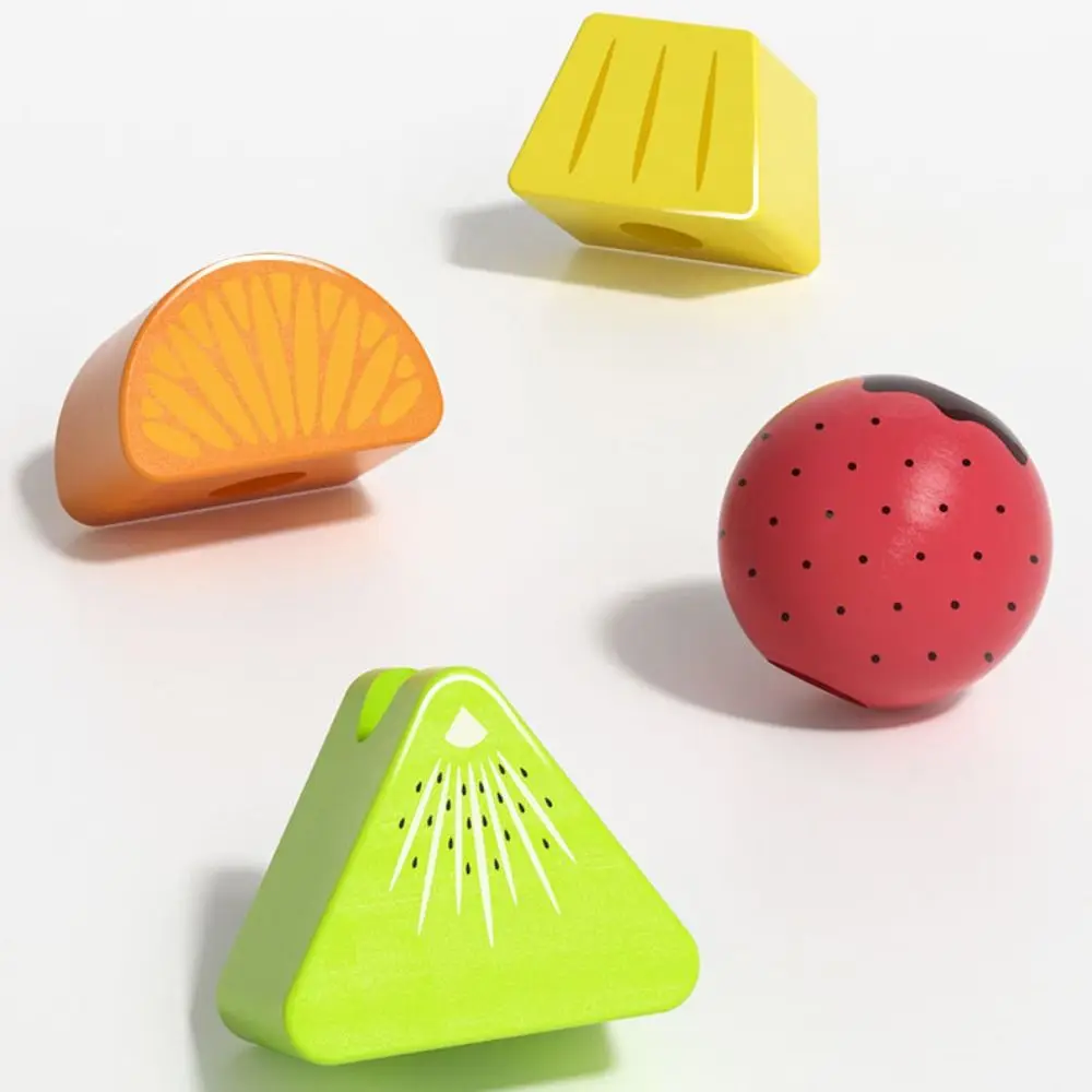 Juego de Emparejar Frutas Geométricas, Juego Educativo Montessori de Frutas, Colores y Formas, Cuentas de Madera Portátiles para Clasificar y Apilar