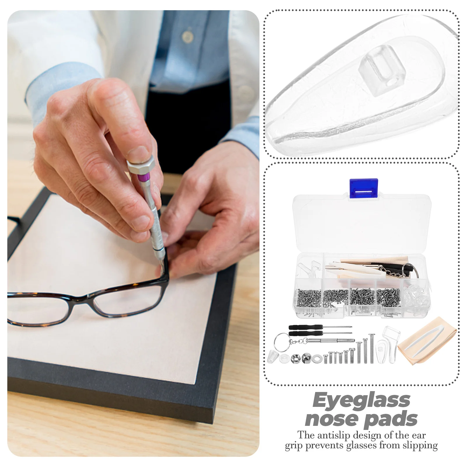 

1Set Eyeglass Nose Pads Kit Multi-Functional Glasses Repair Kit Sturdy DIY Eye Glass Fixing Tools for All Types of Eyewear