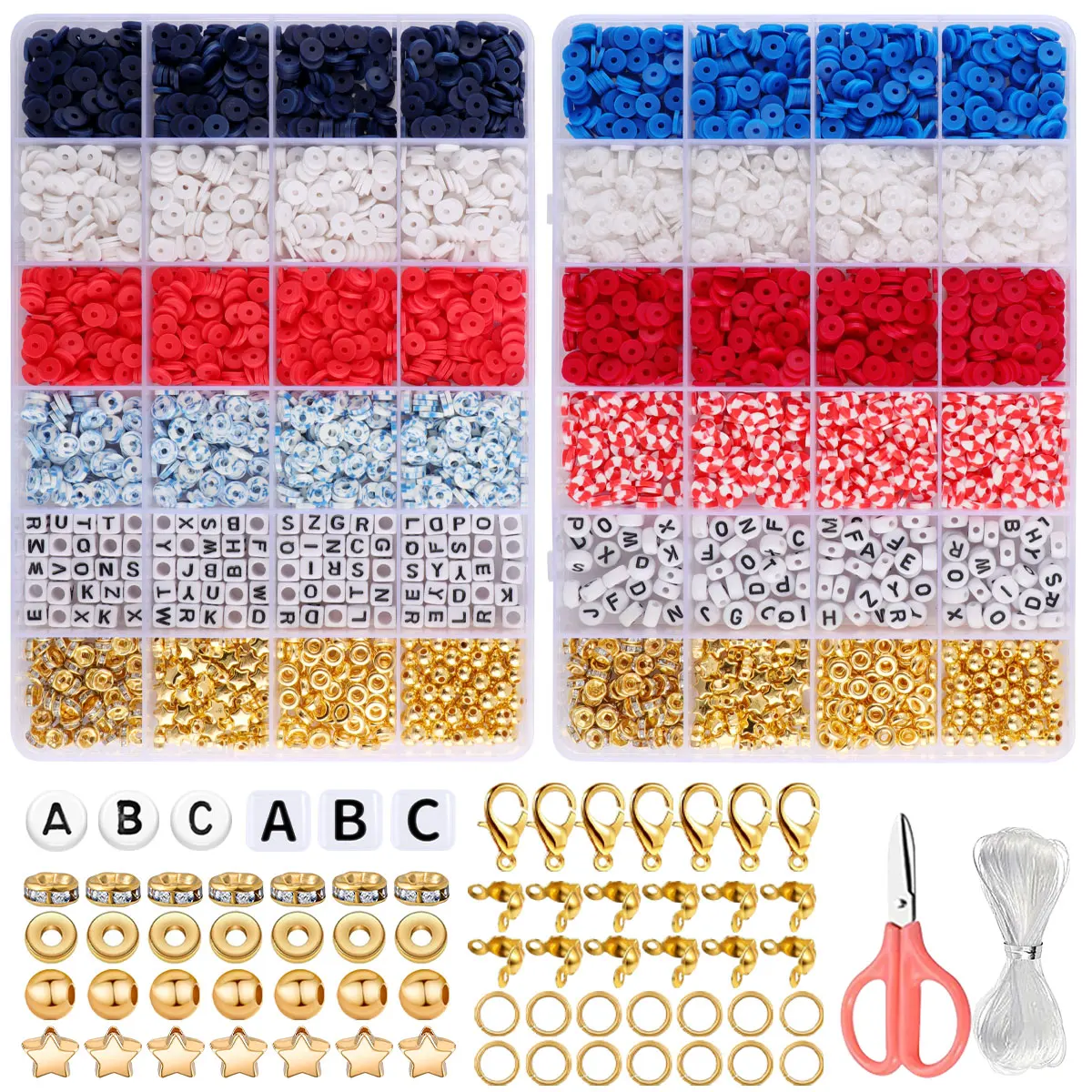 

6107pcs Independent Day Color (Red, White, Blue) Soft Pottery Jewelry Production Kit, DIY Your Own Accessories