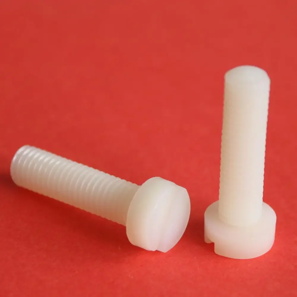 

MSTHREE 30pcs M4 Slotted nylon cylindrical head screws one word PA66 plastic screw insulation bolt white color DIN84 4mm-40mm L
