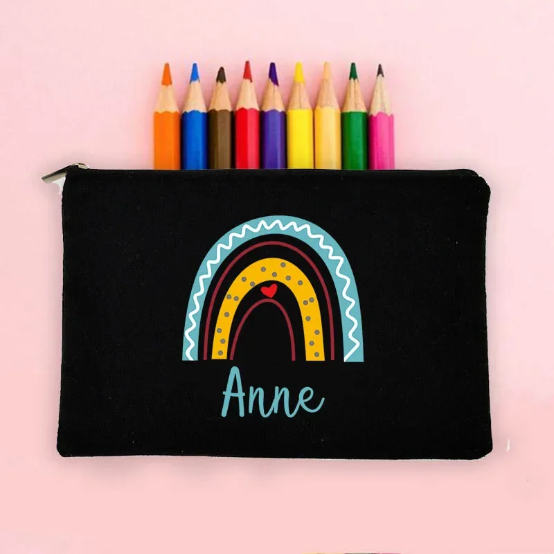 Personalized Pencil Bag Custom Rainbow with Name Stationery Supplies Storage Bags Student Large Capacity Pencil Case Kids Gift