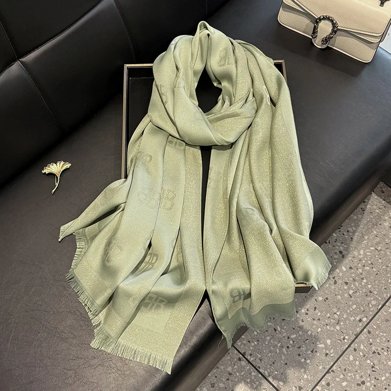 

2026 New High-end Fashion Long Silk Scarf Silk Shawl Scarf Fashion Versatile Skin-friendly Tencel Cotton Letter Scarf