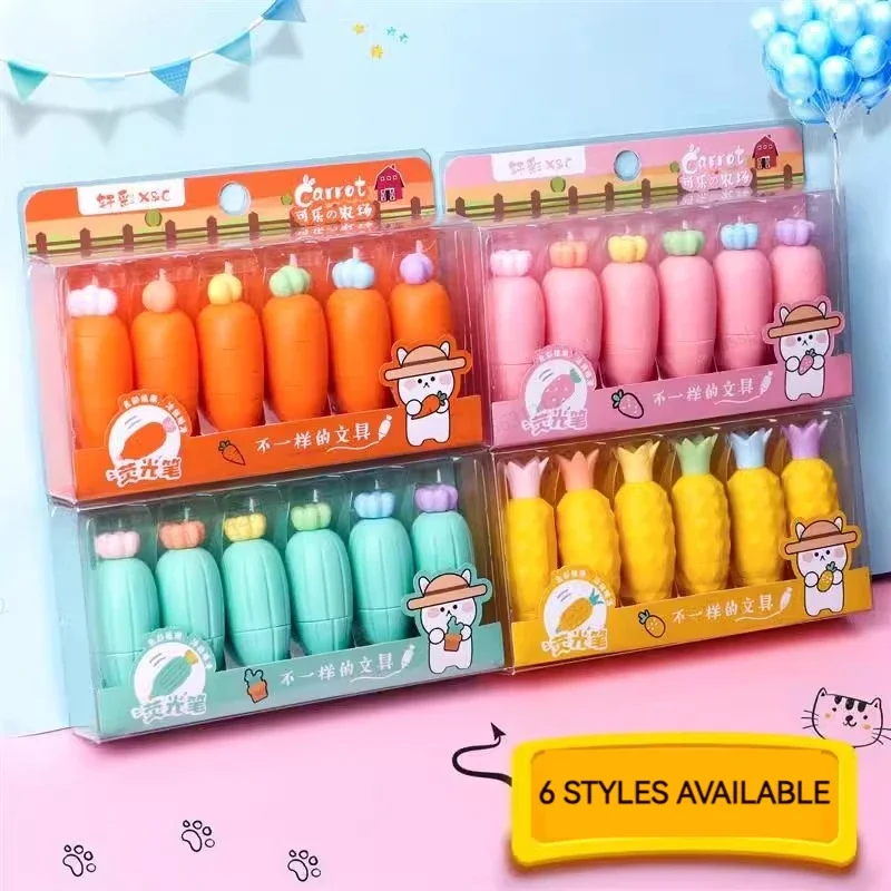 6PCS Creative Cute Melon Shape Fluorescent Highlighter Hand Account Drawing Pen Marcador Doodle Pen Child Gift Office Supplies