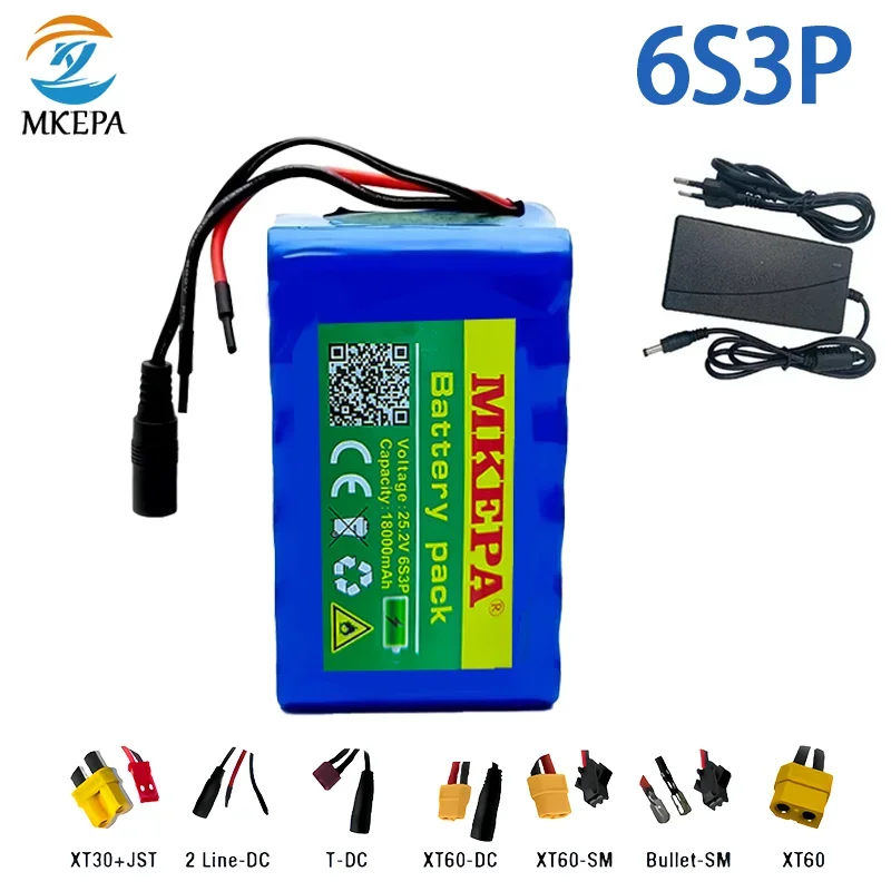 New 6S3P 25.2V 18Ah 18650 Li-ion Battery Pack | 18000mAh, Fits E-Bikes & Mopeds, with Charger Included