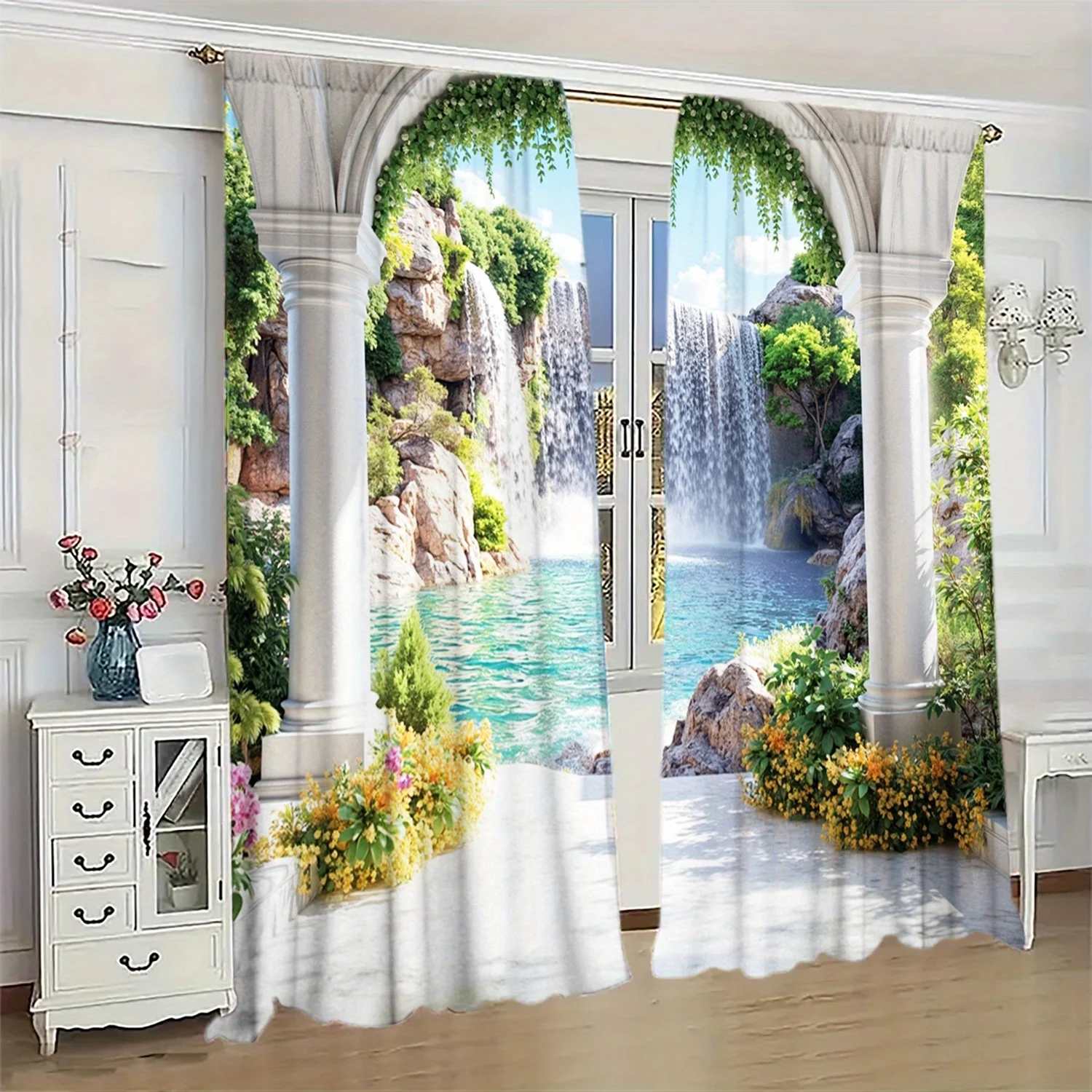Open 2 Panels Arch Waterfall Pattern Window Curtains - Rod Pocket Design, Thermal Insulation, Light Blocking, Privacy Protection