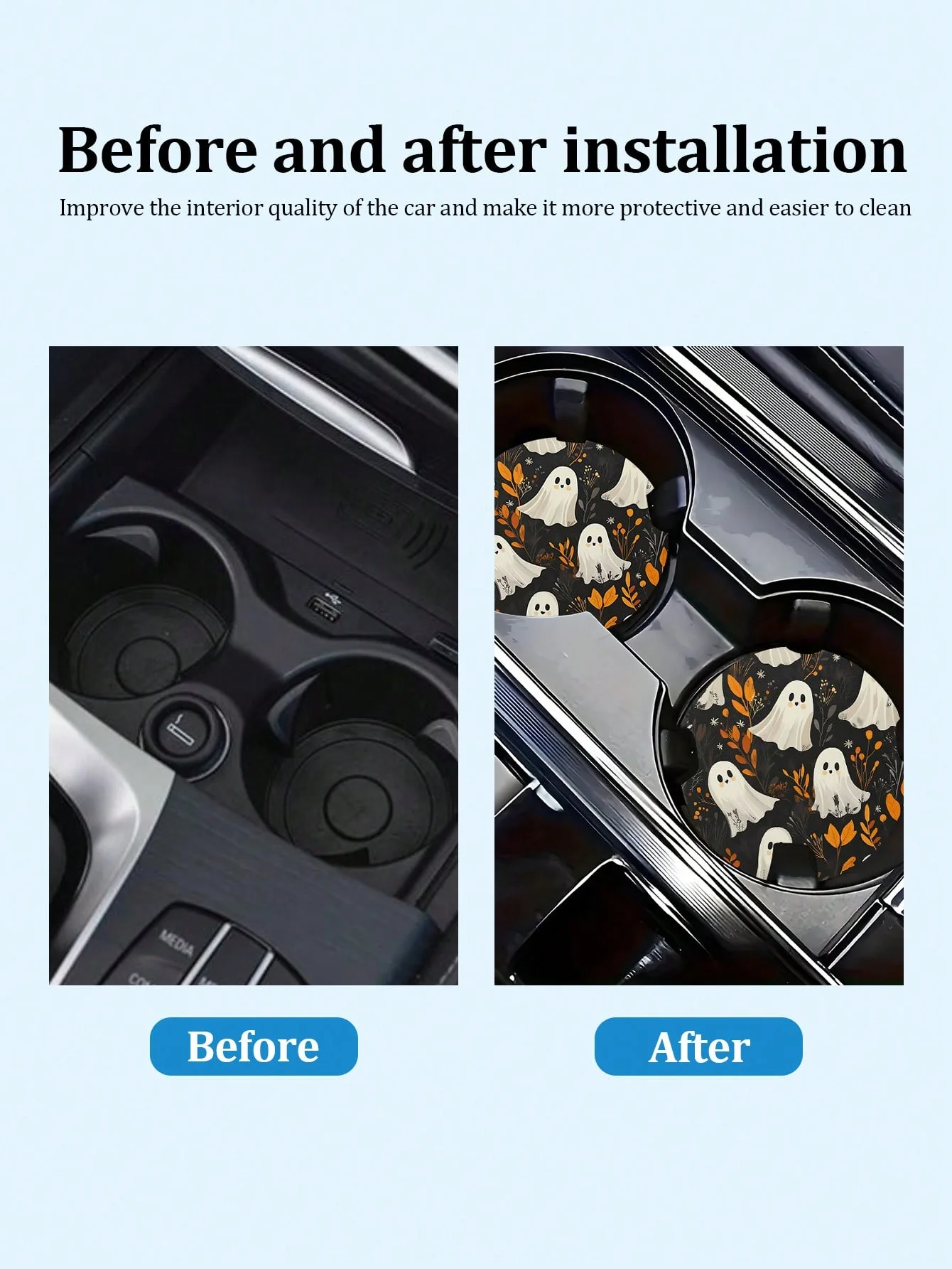 Набор автомобильных подставок на Хэллоуин из 2 предметов — рисунок призрака и тыквы, нескользящая резиновая основа, подходит для украшения интерьера автомобиля, Хэллоуина