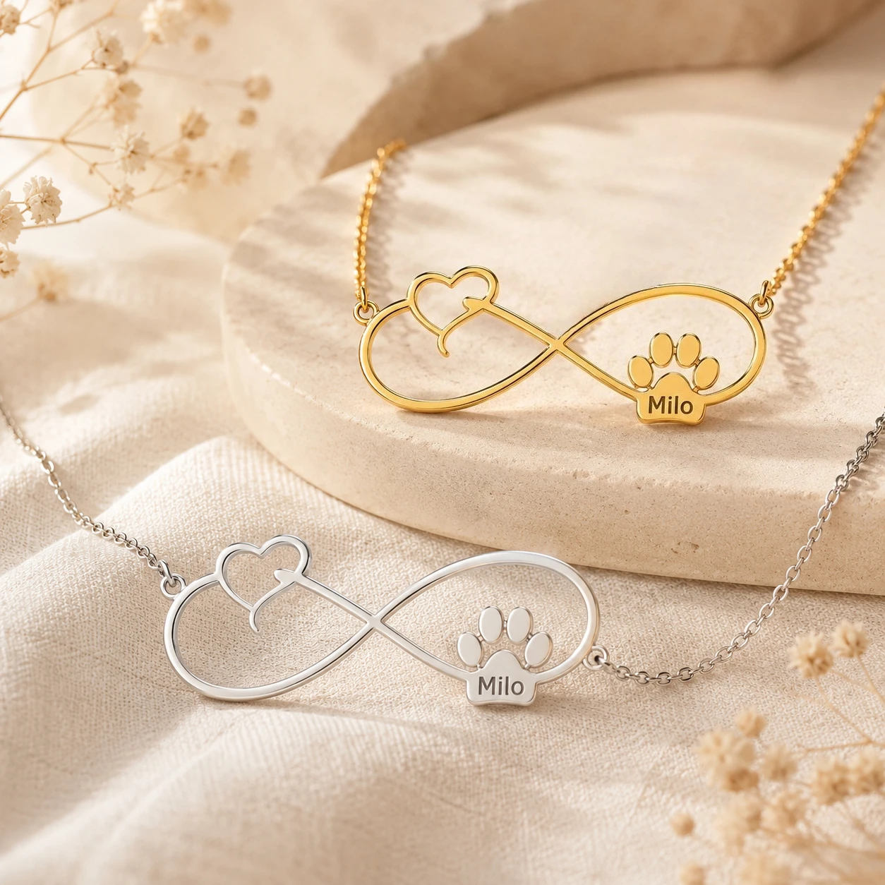 Custom Pet Name Infinity Necklace Stainless Steel Paw Print Pendant Personalized Dog Cat Jewelry Gift