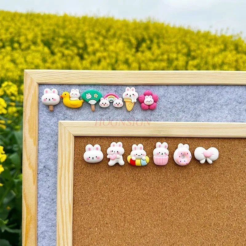 12pcs Creative Push Pin Cartoon Cute Rabbit Paradise Soft Wooden Board Felt Photo Wall Message Board