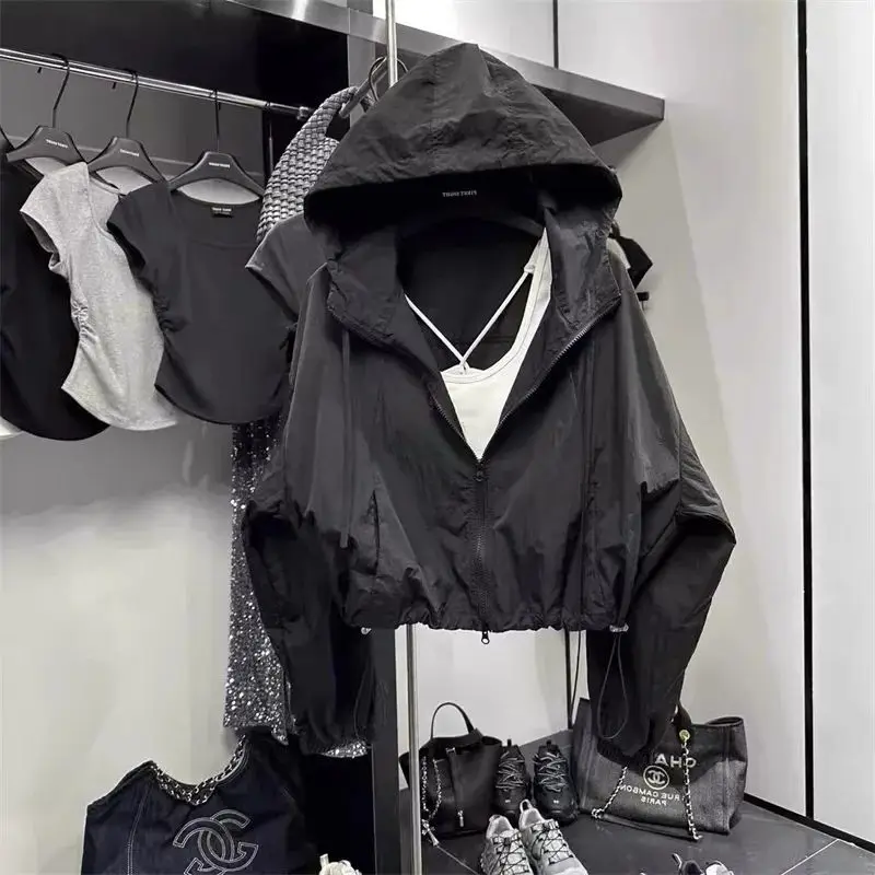 Black Assault Jacket For Women, Summer 2025 New Style, Loose, Fashionable, Casual, Versatile, Short Workwear, Sun Protection Clo