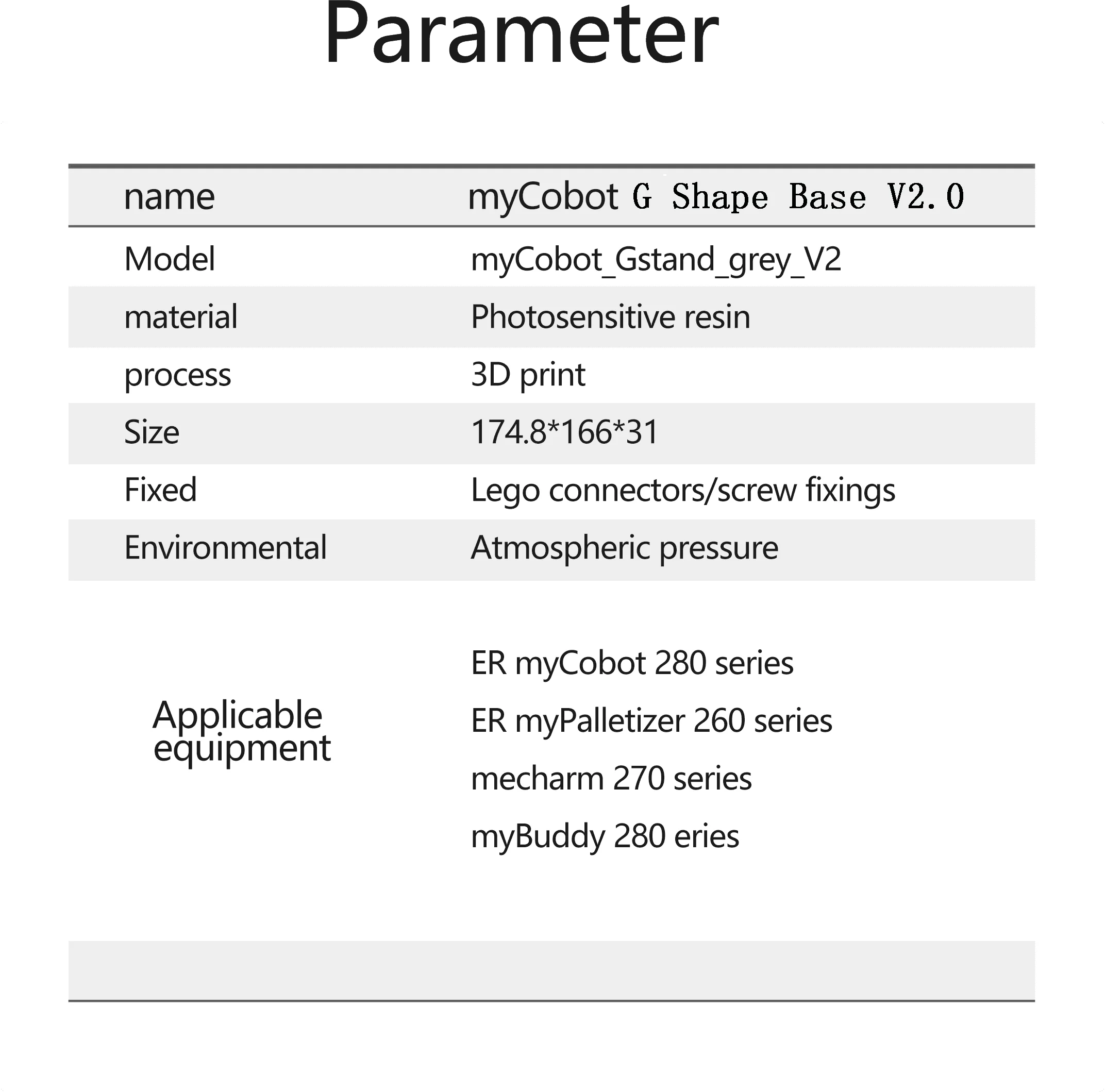 Elephant Robtiendra cs G Shape Base, Version 2.0 pour myCobot, myPalletizer, mechArm, myBuddy