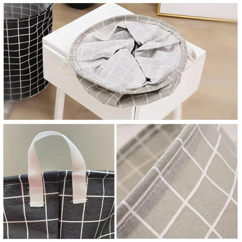 Cotton Linen Dirty Laundry Basket Foldable Round Waterproof Organizer Bucket Clothing Children Toy Large Capacity Storage Home