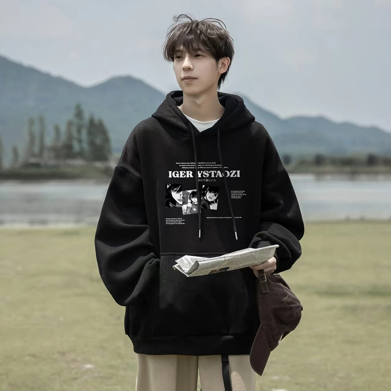 

2025 Navy Blue Heavy Hoodie Sweater Men's Spring and Autumn Japanese Retro Trendy Brand Large Size Couple Loose Zhongshan Jacket