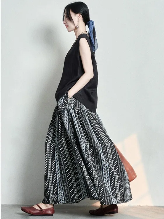 Lockerer bla bedruckter, schlankmachender F-Länge-Rock, A-Linie, hoch taillierter Midirock, altersregende, faionable Sommer-Neuankömmling