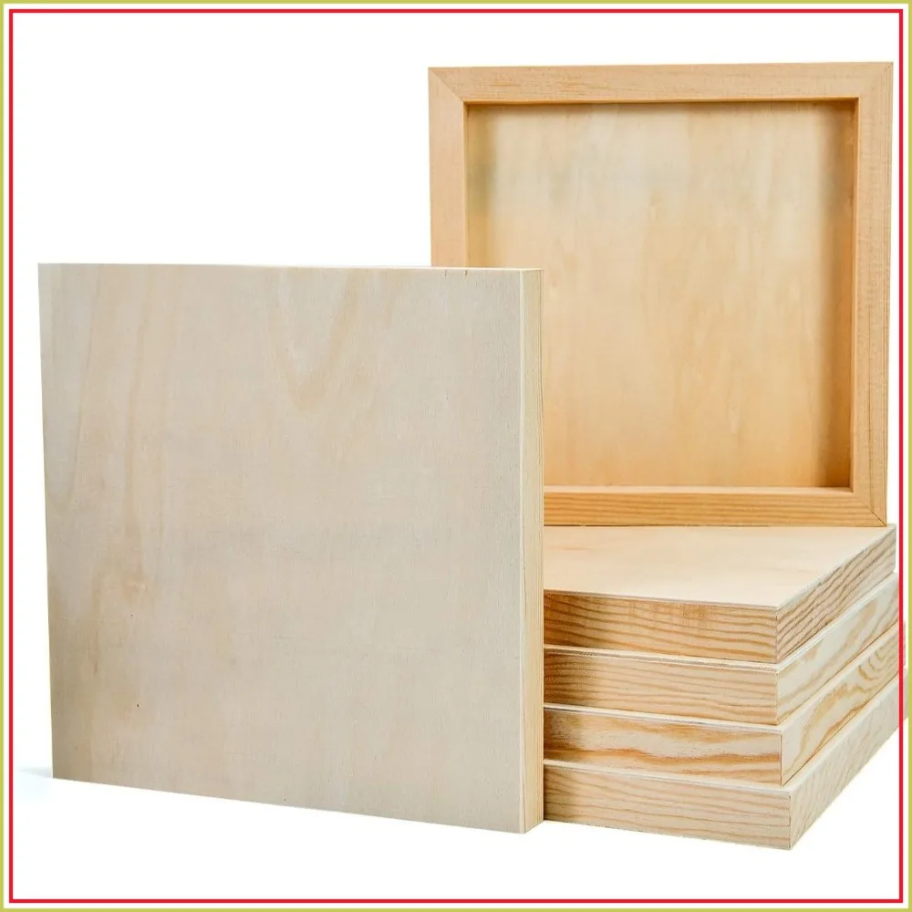 6 Pack 8x8 Inch Unfinished Wood Cradled Painting Panels for Art & Craft - Wooden Canvas Boards