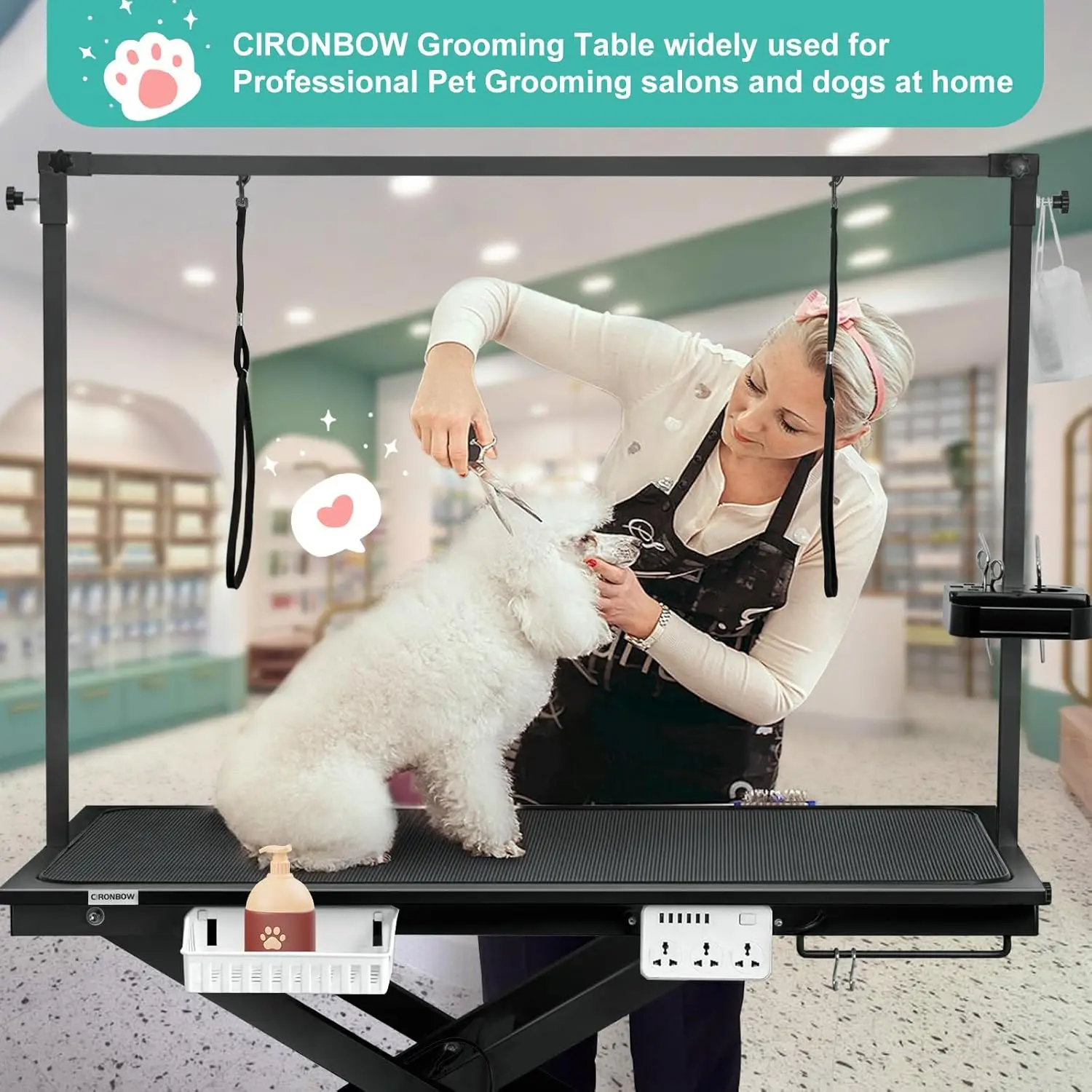 Adjustable Heavy Duty 50" Electric X-Lift Hydraulic Dog Grooming Table with Tool Organizer, Jack Type, Pet Grooming Station