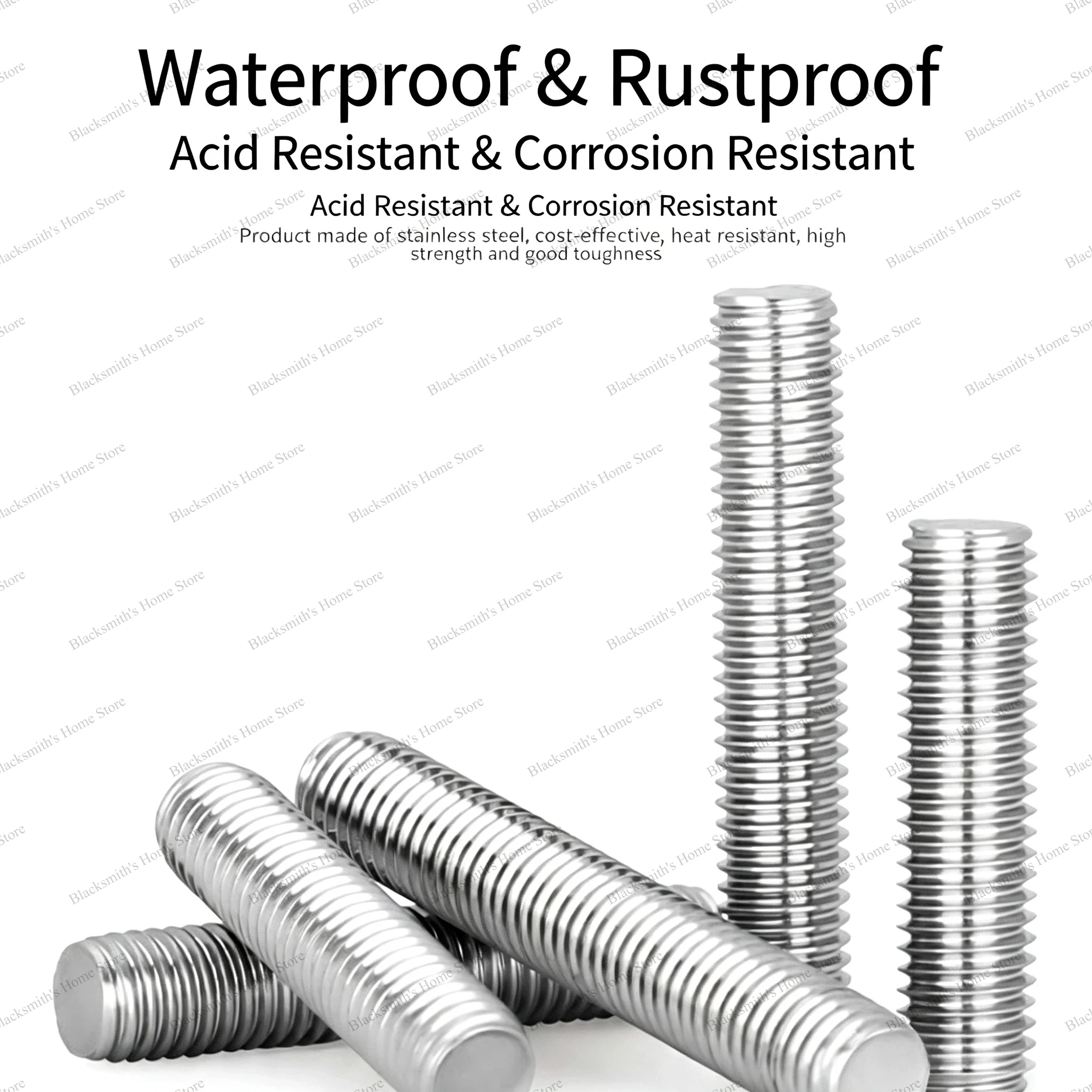 304 Stainless Lengthen Steel Full Threaded Rod Bolts Length 16mm-500mm Fully Metric Headless Thread Stud Rods Screws M3M4 M5 M6