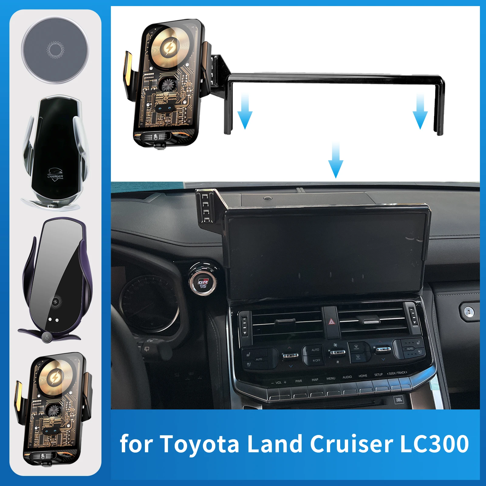 

Car Mobile Phone Holder for Toyota Land Cruiser LC300 2022-2024 (Screen Without USB) Charging GPS Bracket Navigation Stand Auto
