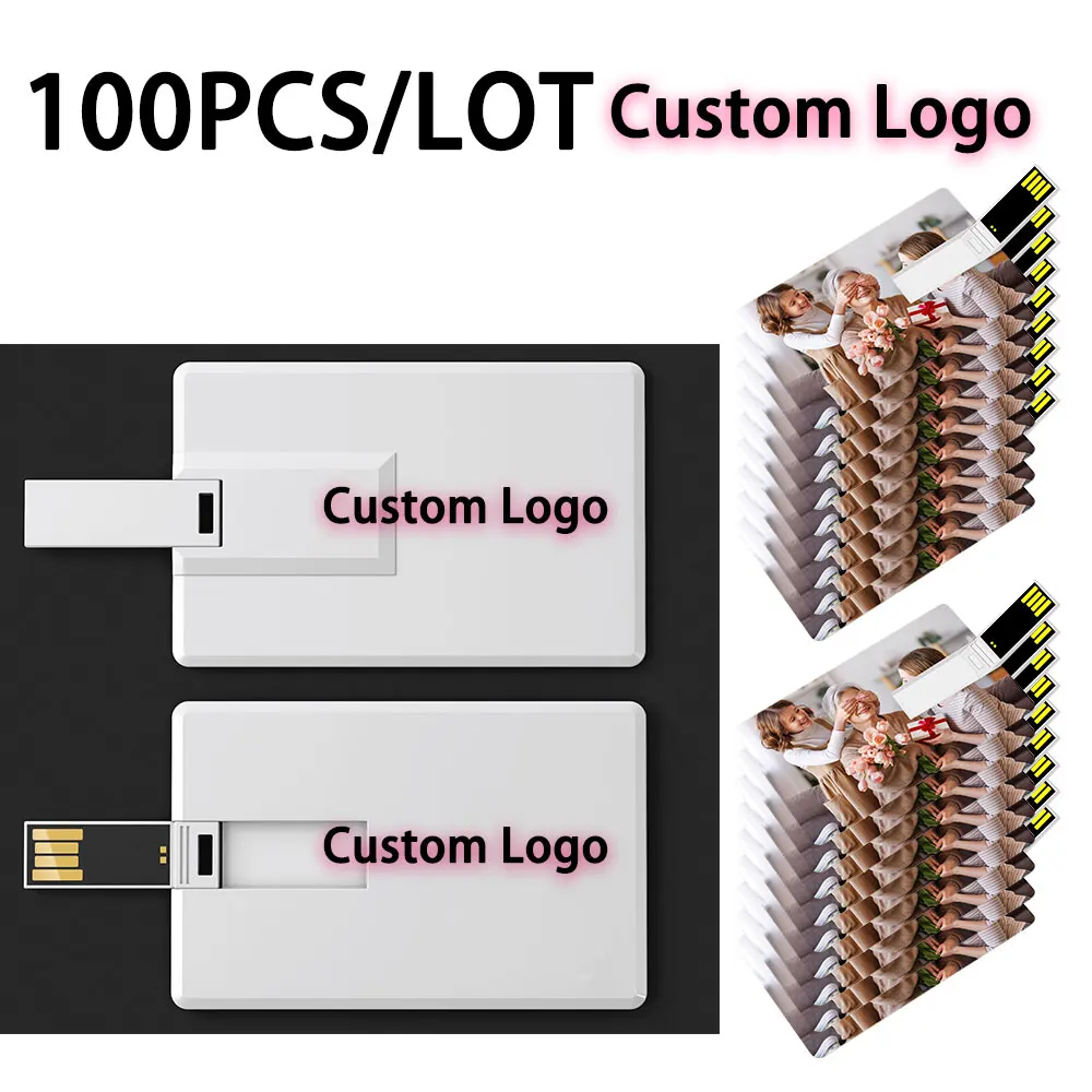 

100PCS Credit Card Memory Storage 4GB 8GB 16GB 32GB USB Flash Drive 64GB 128MB Pen Drive usb 2.0 Free Customized Logo For Gift