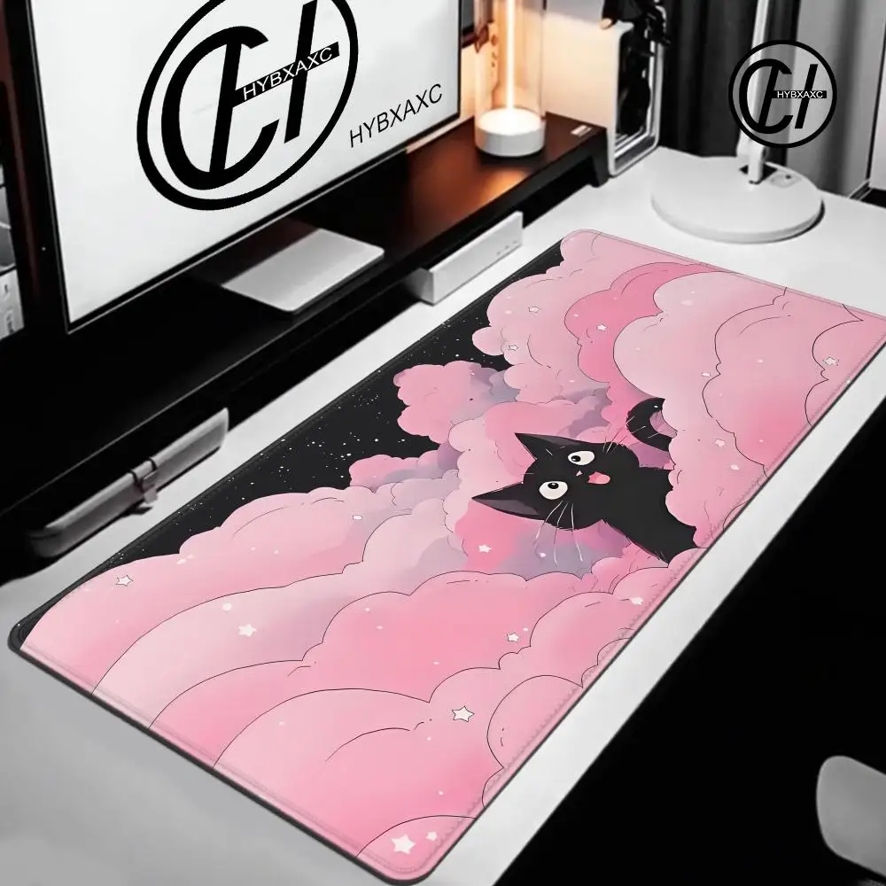 Black Cat Clouds Fast Delivery Keyboard pad lock-edge Extended Mousepad kawaii Pink Purple Office desktop protection pad 120x60