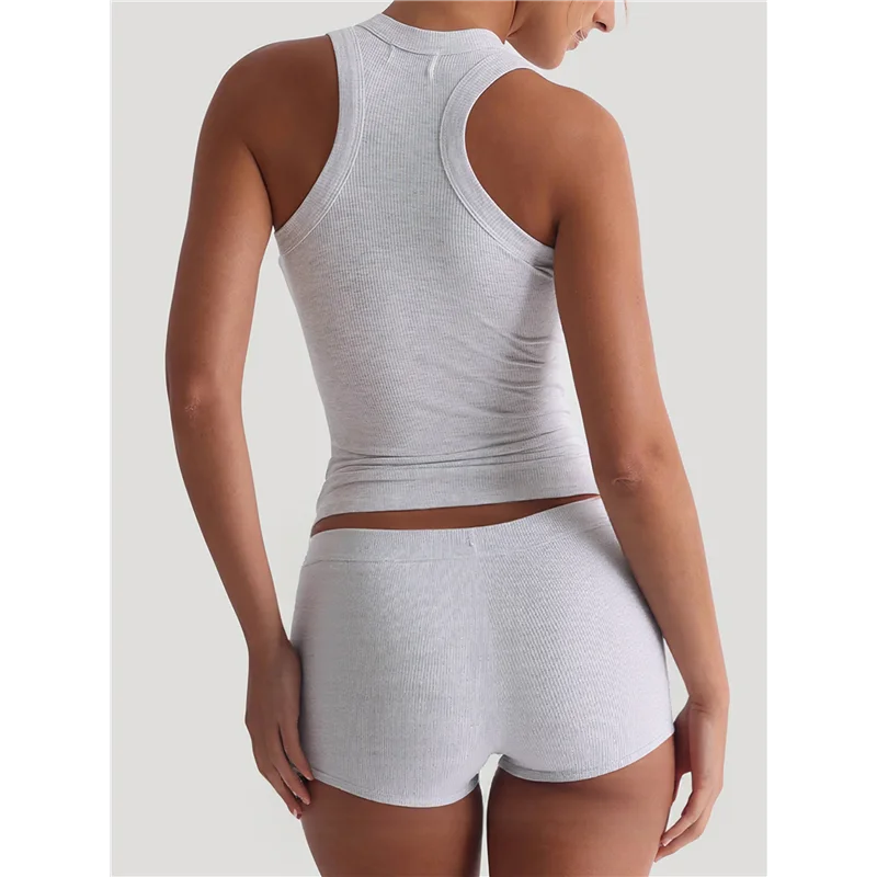 A83F-Women's Slim Fit Sports Shorts Set Sleeveless Top And Shorts