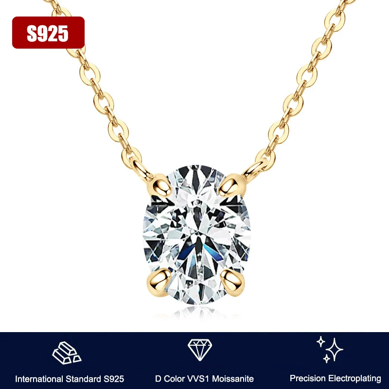 

Silver 925 Real 100% Moissanite Pendant Necklace Oval Cut 7x9mm 2.0Carat D Color Diamond Luxury Quality Jewelry for Women