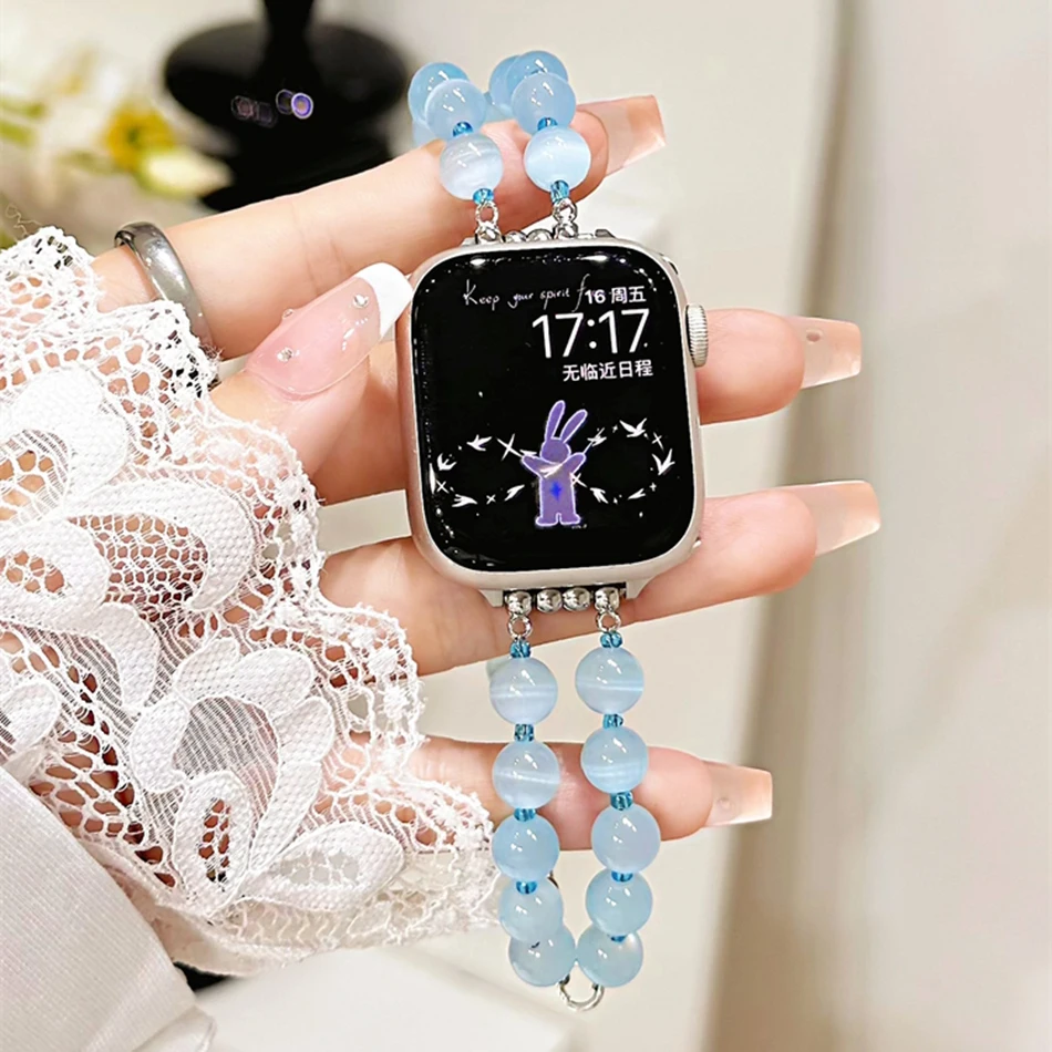Роскошный кристаллический ремешок «кошачий глаз» для Apple Watch 38–49 мм серии 10 9 8 7 6 5 4 3 SE Ultra Женский ремешок-браслет Элегантный дизайн ювелирных изделий