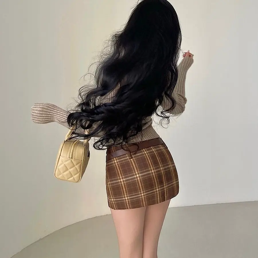 2025 summer sexy mini skirt woman wrap skirt korean girls clothes street A-line plaid short dress Korean style women's clothing