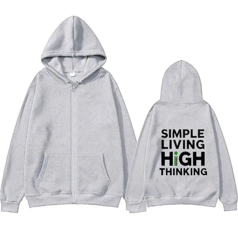 Men's Hooded Jacket Black Simple Living High Thinking Printed Streetwear Casual Outwear for Daily Wear and Outdoor Activities