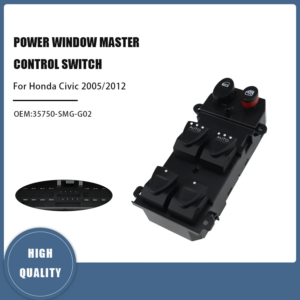 Para Honda Civic 2005 2006-2011 Interruptor de Controle do Vidro Elétrico Dianteiro Esquerdo 2 AUTO 35750-SMG-G02 22 Pinos Lado Esquerdo Dianteiro LHD