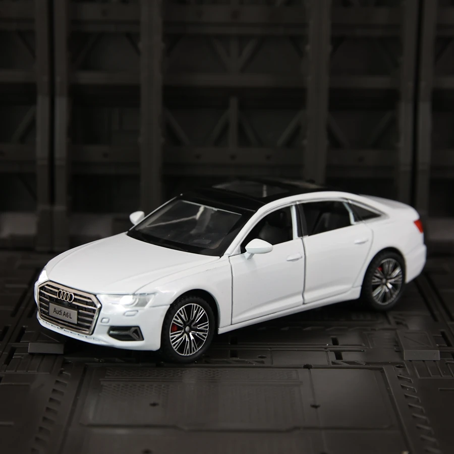 1:32 Audi A6L adorno de modelo de coche de aleación, puertas y capó de motor, el maletero se puede abrir, dirección de la rueda delantera, amortiguador