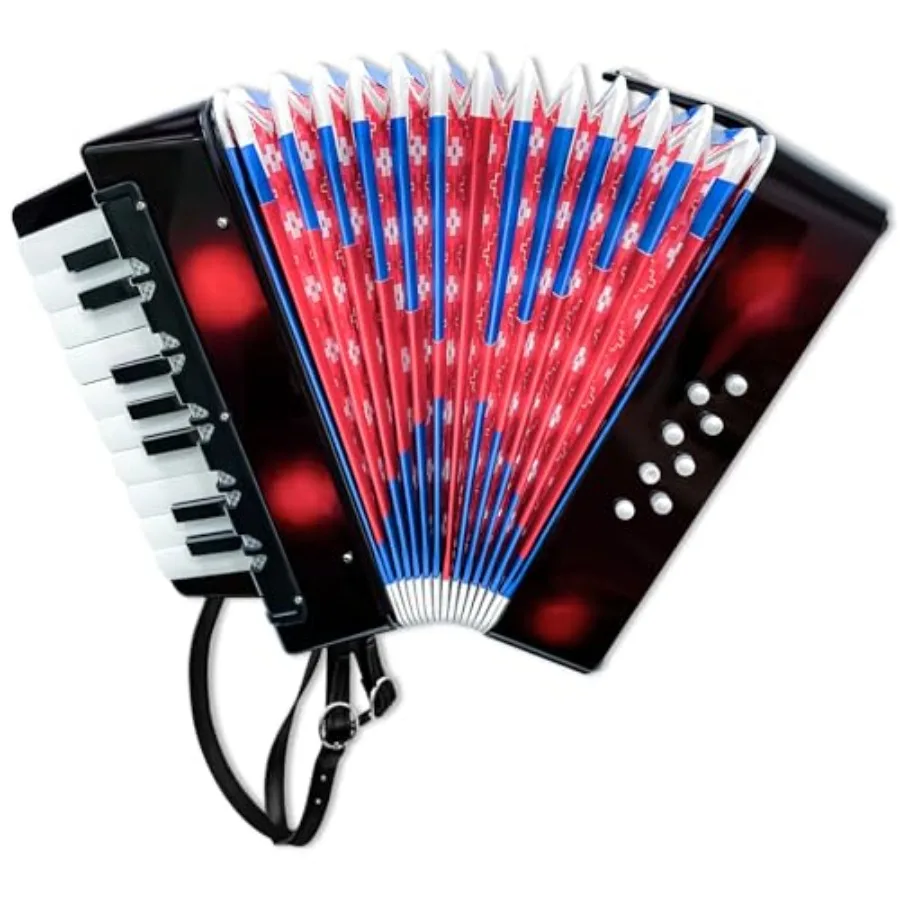 

17 Keys Mini Accordion 8 Bass Button Lightweight Accordion for Beginners Practice and Educational Musical Instrument in Black
