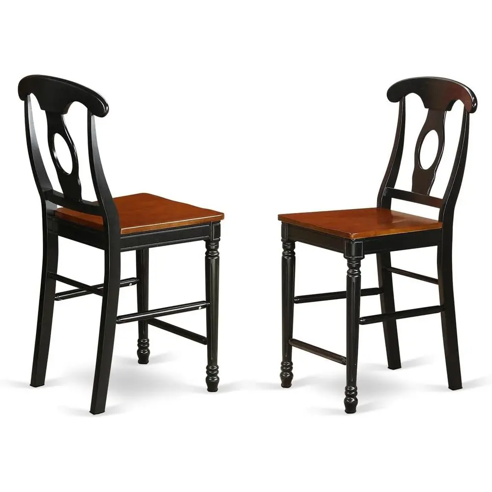 

Counter Height Barstools - Elegant Wood Seat Chairs with Napoleon Back, Set of 2, Black & Cherry