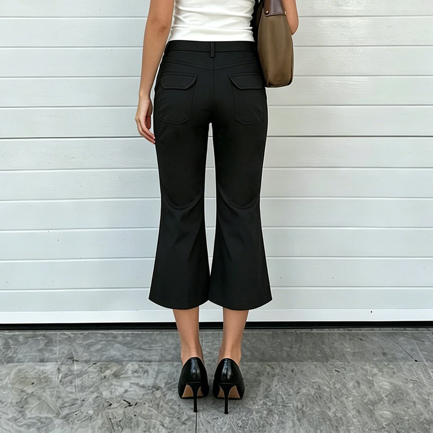 SUCHCUTE Vintage Einfarbige Wadenlange Hosen für Damen Y2k Streetwear Slim Bell Bottom Büro Alltags-Freizeithosen 7/8 Länge Hosen – Detail 18