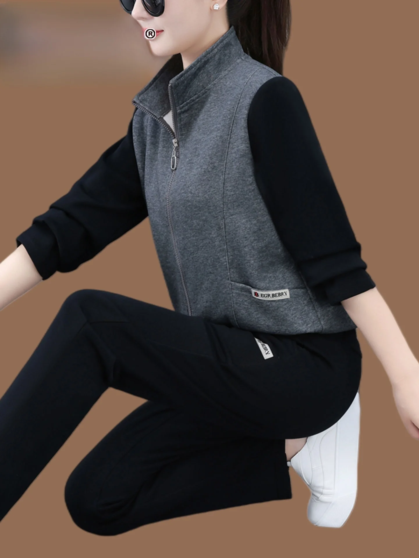 Conjunto Casual Esportivo Feminino TUCANO com Cardigã Aberto de Manga Longa, Tamanho Grande, Conjunto de Duas Peças, Primavera e Outono, Novo, Confortável e Elegante
