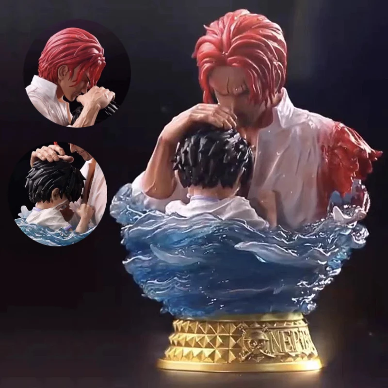 Anime Luffy Red Hair Shanks Action Figures One Piece Figurine Bust Battle Damage Scene PVC Collection Model Toys Birthday Gifts