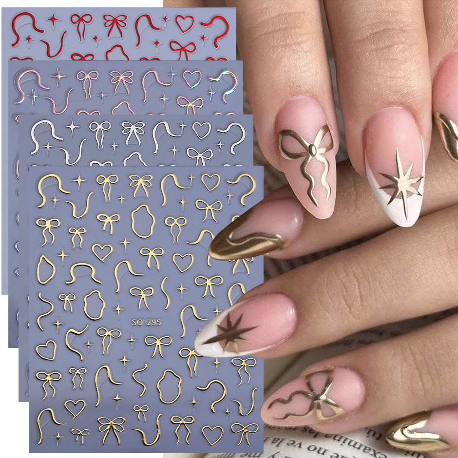 4 pezzi adesivi per unghie bowknot Y2K fiocco amore stella linee irregolari design autoadesivo decalcomanie per unghie forniture per manicure fai da te decorazione
