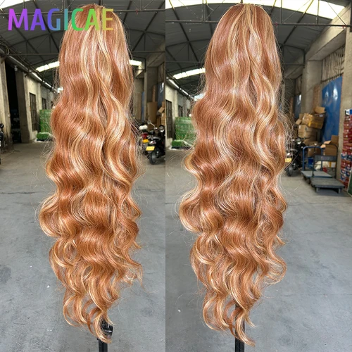 Imagen 2 del producto Extensiones de Cabello Sintético Magicae Ponytail de 28 Pulgadas, Color Ombre Marrón Rubio 27/613, con Clip, 180 Gramos, Resistentes al Calor, Onduladas