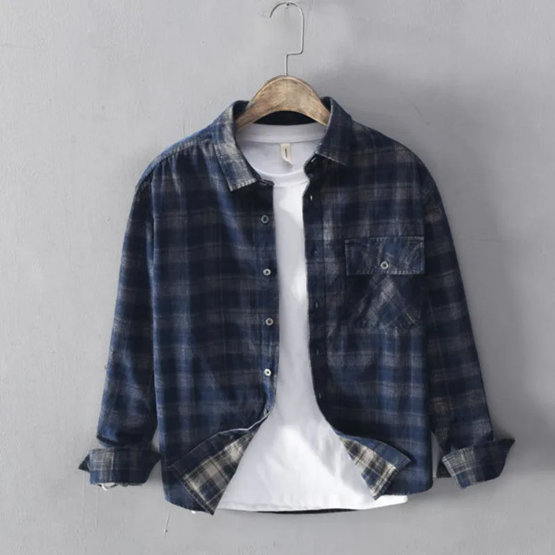 Men's 2025 Autumn New Style Youth Fashion Casual Breathable Comfortable Long Sleeve Loose Classic Checkered Shirt Top 512