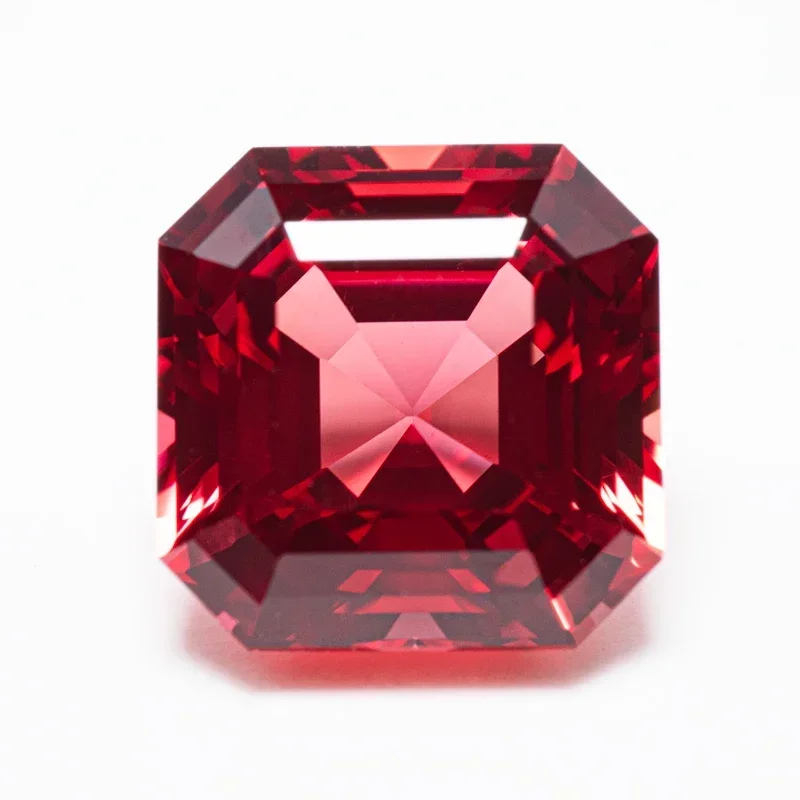 Top Lab-abalorios cuadrados de zafiro cultivado, corte Asscher, puesta de sol, Color rojo, VVS1, Material para hacer joyería DIY, certificado AGL seleccionable