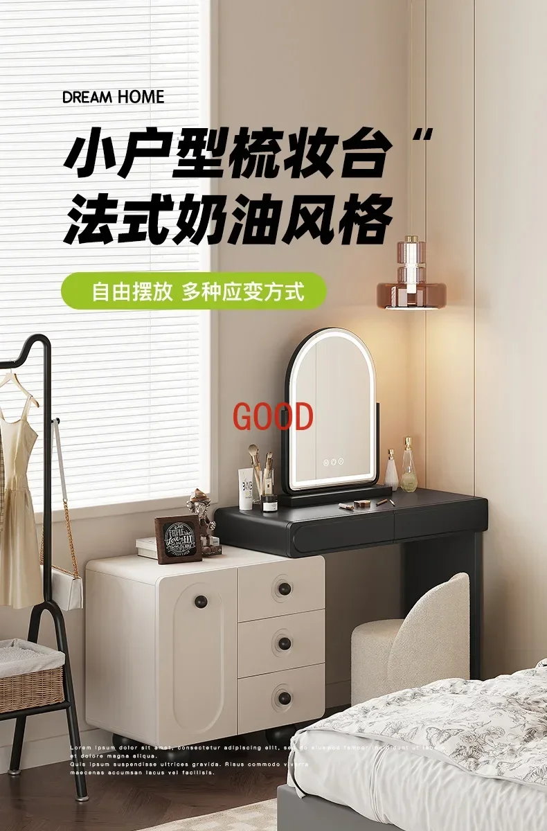 Small apartment cream style dresser storage cabinet integrated new makeup table retractable