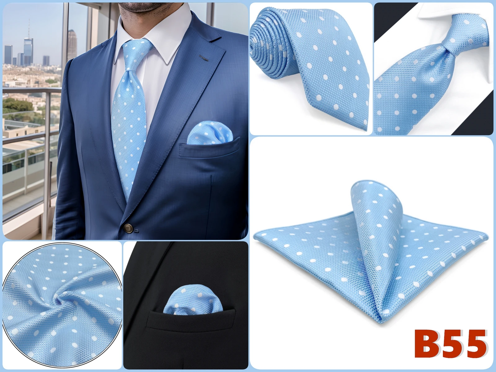 Mens Tie Pocket Square Set Blue Green Classic Business Acceossories Necktie Handkerchief 147cm Paisley Stripes Dots Elegant