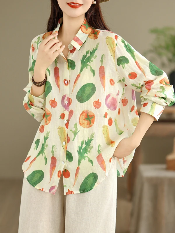 Ele Floral Print Long Sve Open Cardigan Loose irt Square Collar Autumn Cotton Women's Faion Artistic Sle Clothing