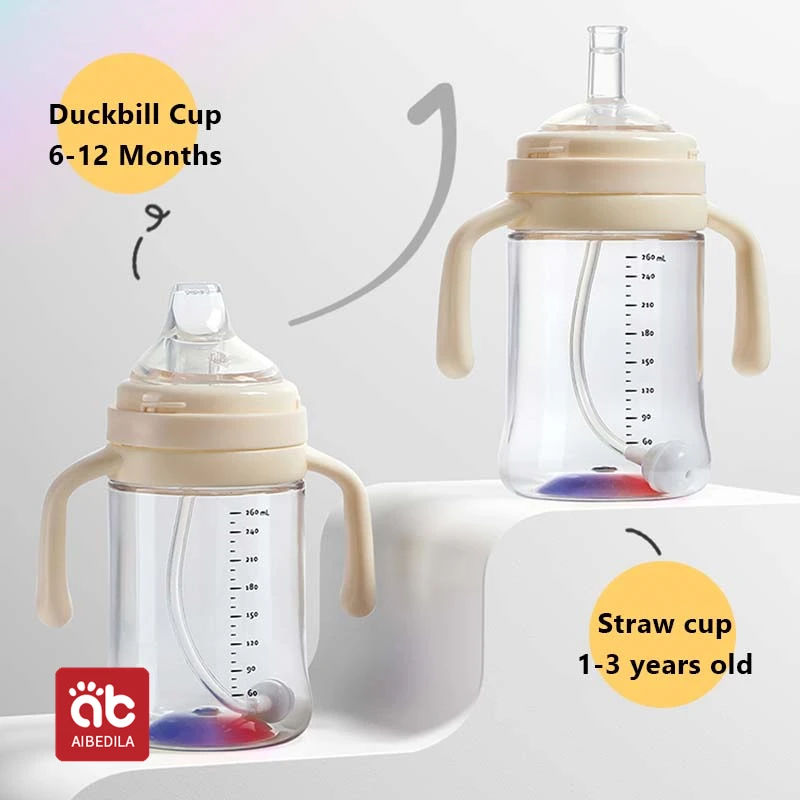 AIBEDILA Silicone Feeding Kids Straw Rainbow Learning Cup Duck billed Cup Drinking Water Direct Cup Baby Bottle Drink Cups