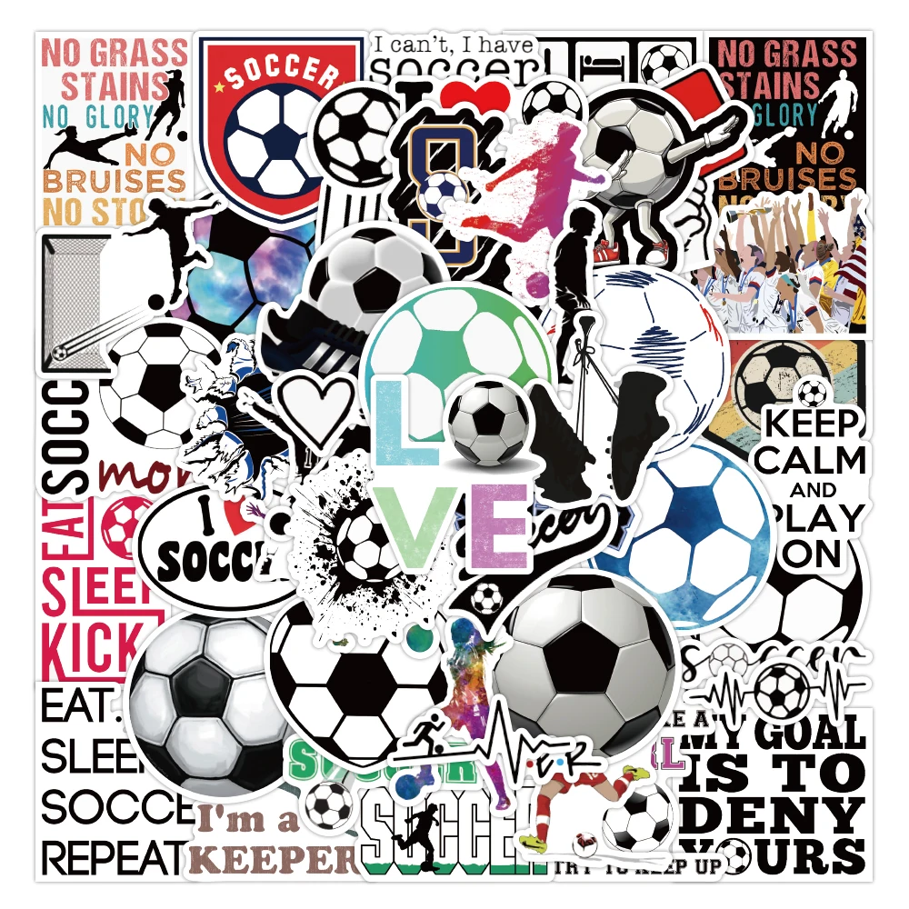 50PCS Soccer Stickers Football Laptop Guitar Skateboard Waterproof Stiker Notebook Fridge Graffiti Stickers for Kids Toys Gifts