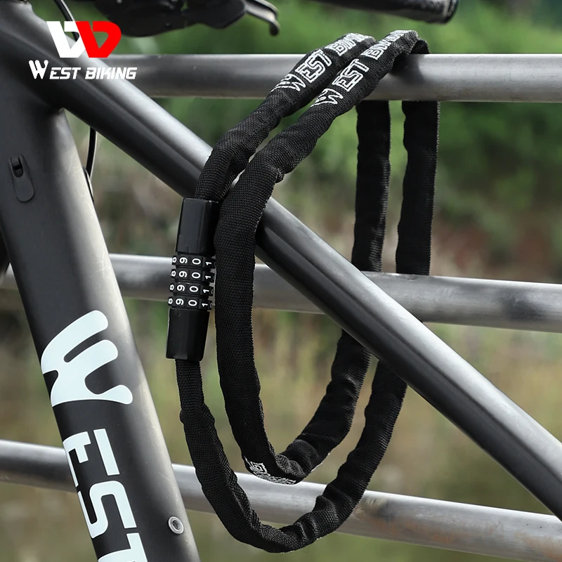 WEST BIKING Combination Bike Chain Lock Anti-theft 65-150cm 4-Digit Code Safety Bicycle Chain Lock MTB Road Bike Accessories