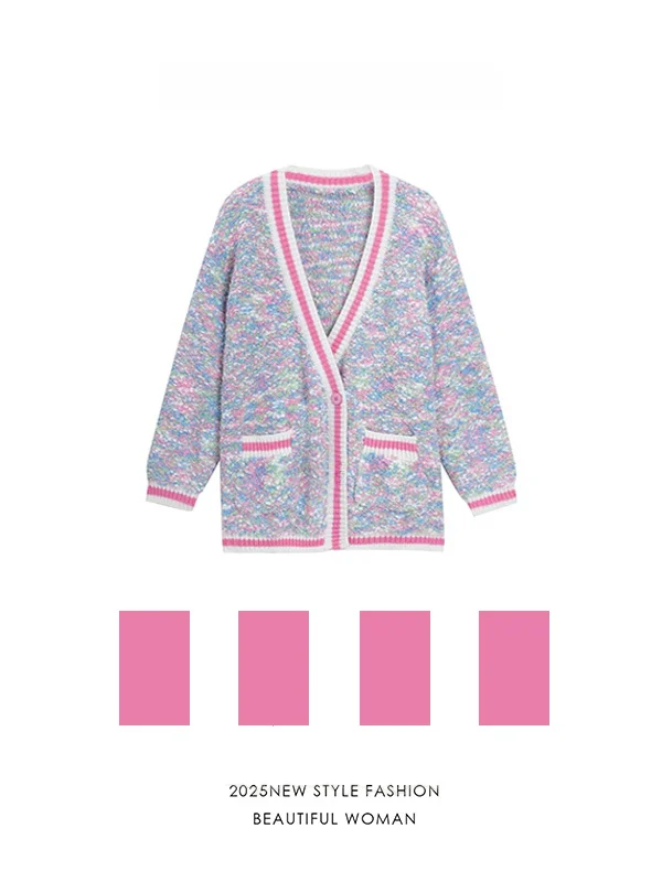 

Early Autumn 2025 Knitted Open Cardigan Luxury Casual Loose Style Girl's Inner Wear Long Sleeve Single Button Regular Length