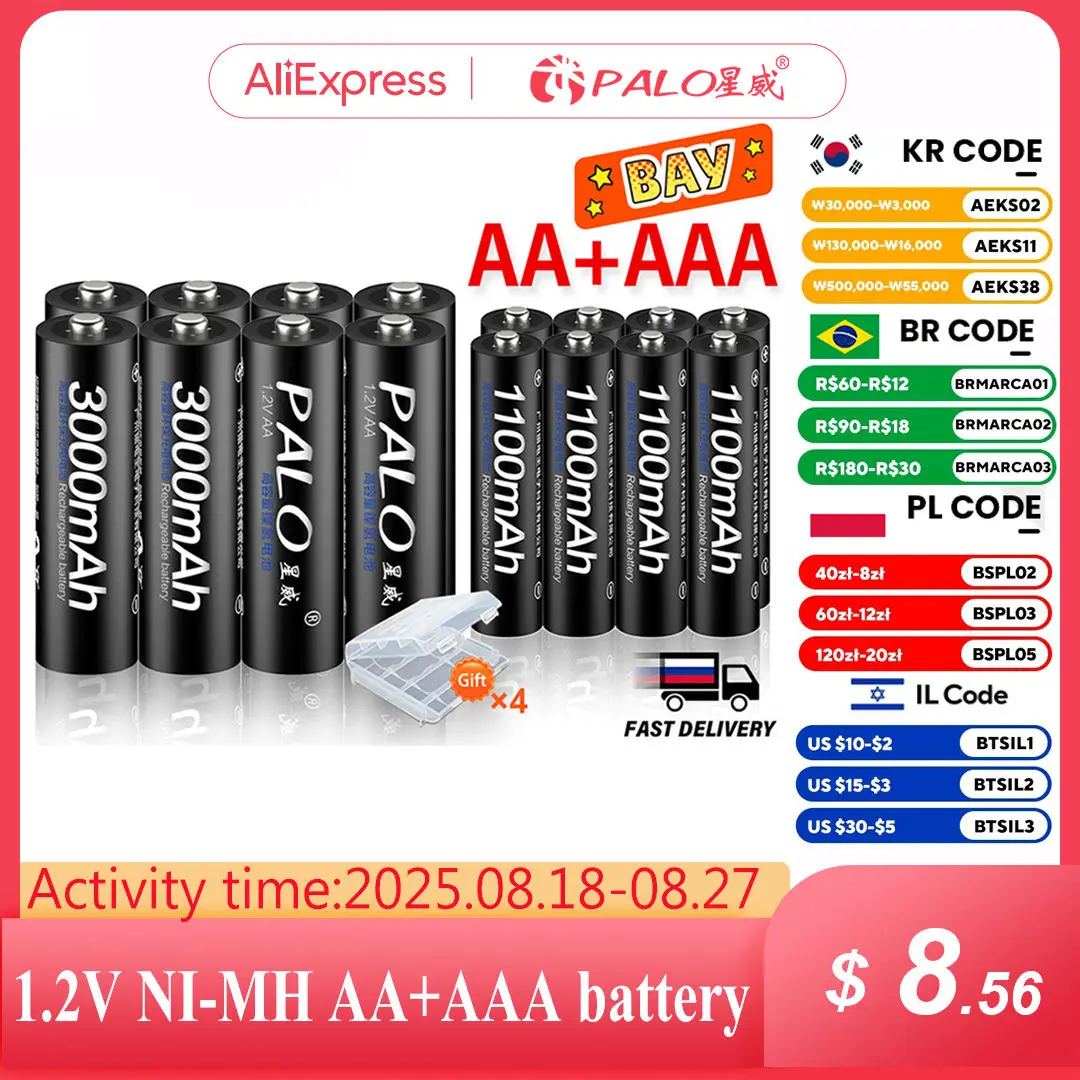 PALO 4 batterie ricaricabili AA 3000mAh 1.2V + 4 pezzi 1100mAh 1.2V AAA batteria NI-MH AA AAA batteria ricaricabile per fotocamera giocattolo